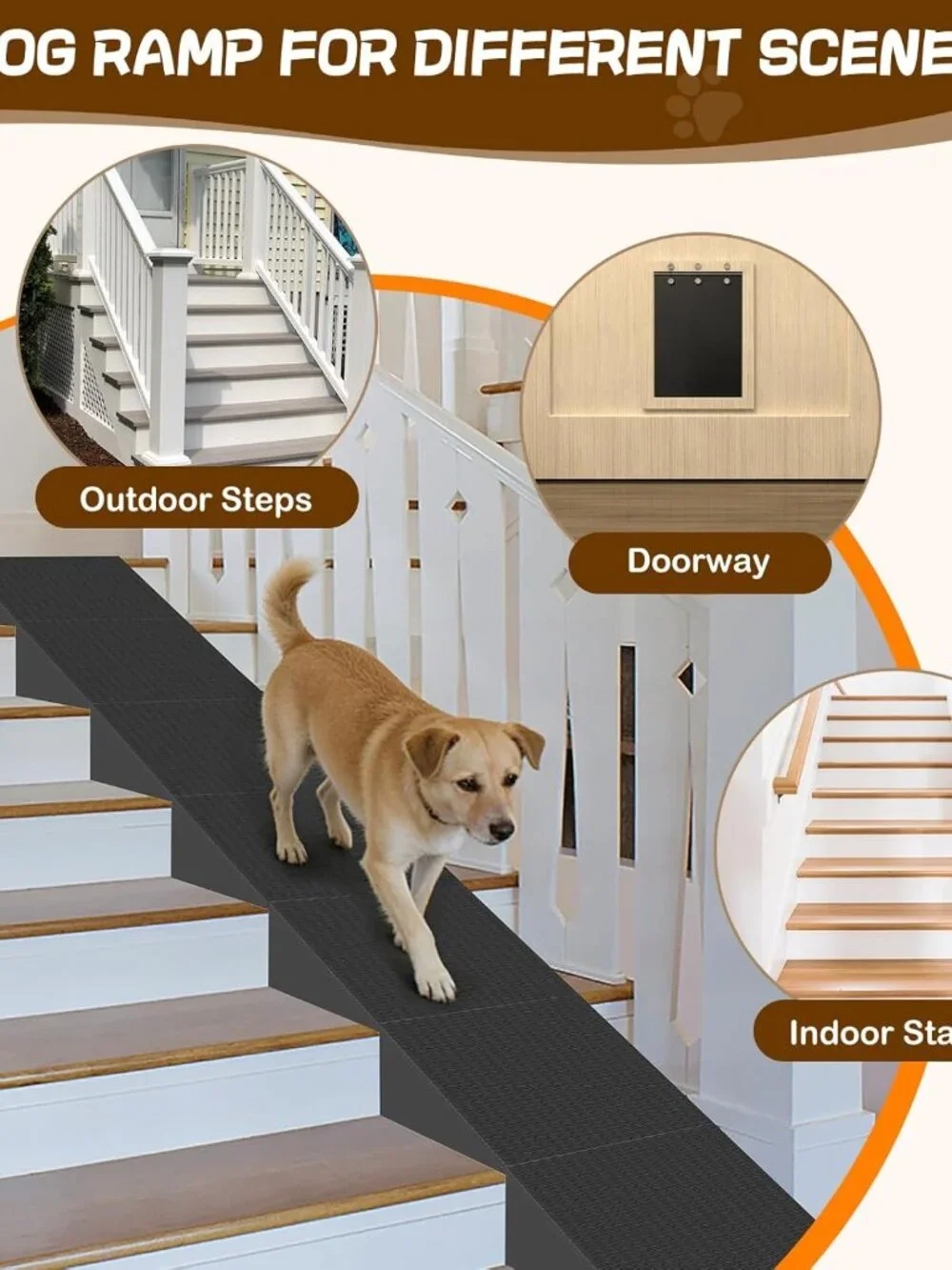 Dog Wedge Ramp for Stairs/Staircases, Portable & Lightweight Pet Ramp